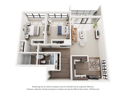 Floor plan for 2 beds, 2 baths, 980 sqft
